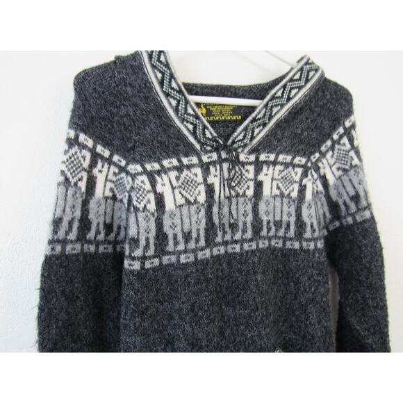 Milma's Crafts 100% Wool Gray and White Alpaca Hoodie Pullover Sweater Fringe - Picture 2 of 7